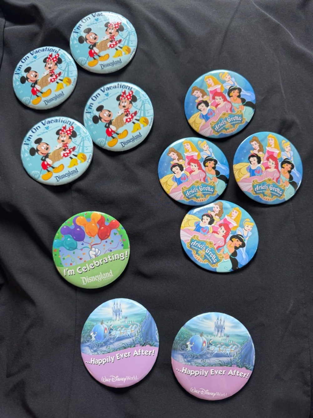 Bundle of 11 Disney Celebration Buttons Pin Lot - Blue, Green, Purple